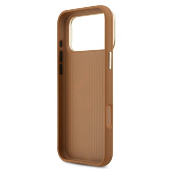 Guess zadní kryt pro iPhone 17 Pro Max, PU Grained 4G Logo Stand Camera Frame - hnědá