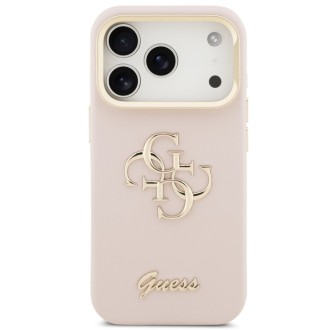 Guess zadní kryt pro iPhone 17 Pro, PU Grained 4G Logo Stand Camera Frame - růžová