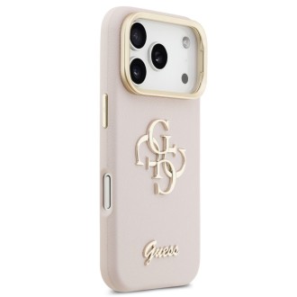 Guess zadní kryt pro iPhone 17 Pro, PU Grained 4G Logo Stand Camera Frame - růžová