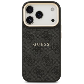 Guess zadní kryt pro iPhone 17 Pro, PU Kůže 4G Gold Frame MagSafe - černá