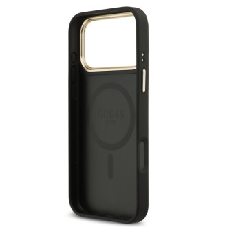 Guess zadní kryt pro iPhone 17 Pro Max, PU Kůže 4G Gold Frame MagSafe - černá