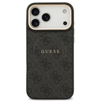 Guess zadní kryt pro iPhone 17 Pro Max, PU Kůže 4G Gold Frame MagSafe - černá