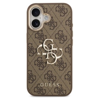Guess zadní kryt pro iPhone 17, PU Kůže 4G Metal Logo Gold Frame - hnědá