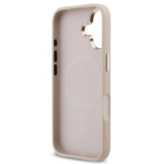 Guess zadní kryt pro iPhone 17, PU Kůže 4G Triangle Logo Gold Frame MagSafe - růžová