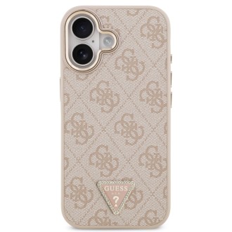 Guess zadní kryt pro iPhone 17, PU Kůže 4G Triangle Logo Gold Frame MagSafe - růžová