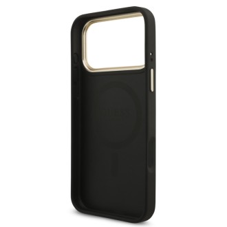 Guess zadní kryt pro iPhone 17 Pro Max, PU Kůže 4G Triangle Logo Gold Frame MagSafe - černá