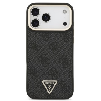 Guess zadní kryt pro iPhone 17 Pro Max, PU Kůže 4G Triangle Logo Gold Frame MagSafe - černá