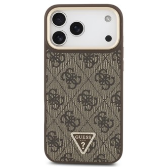 Guess zadní kryt pro iPhone 17 Pro Max, PU Kůže 4G Triangle Logo Gold Frame MagSafe - hnědá