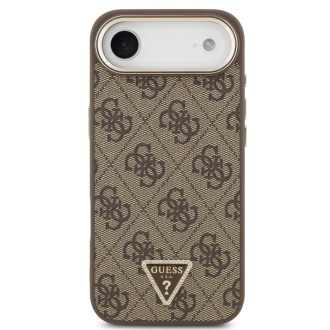 Guess zadní kryt pro iPhone Air, PU Kůže 4G Triangle Logo Gold Frame MagSafe - hnědá