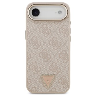 Guess zadní kryt pro iPhone Air, PU Kůže 4G Triangle Logo Gold Frame MagSafe - růžová