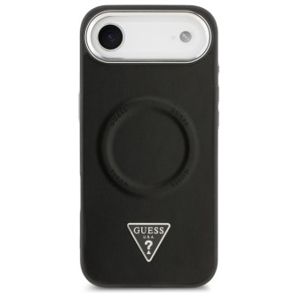 Guess zadní kryt pro iPhone Air, PU Kůže Triangle Logo MagSafe - černá