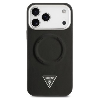 Guess zadní kryt pro iPhone 17 Pro, PU Kůže Triangle Logo MagSafe - černá