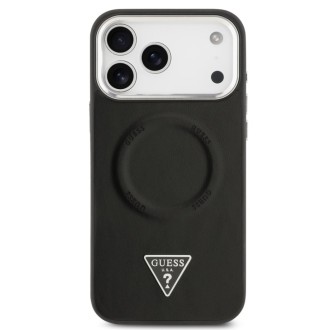Guess zadní kryt pro iPhone 17 Pro Max, PU Kůže Triangle Logo MagSafe - černá