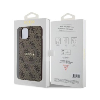 Guess PU Leather 4G Colored Ring MagSafe Zadní Kryt pro iPhone 15 Plus Brown