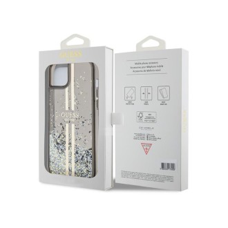 Guess PC/TPU Liquid Glitter Gold Stripe Zadní Kryt pro iPhone 15 Plus Black
