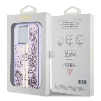 Guess PC/TPU Liquid Glitter Gold Stripe Zadní Kryt pro iPhone 15 Pro Purple