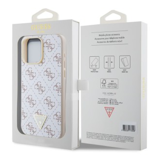 Guess PU Leather 4G Triangle Metal Logo Zadní Kryt pro iPhone 15 Pro Max White