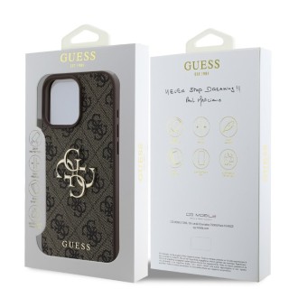Guess PU 4G Metal Logo Zadní Kryt pro iPhone 16 Pro Brown