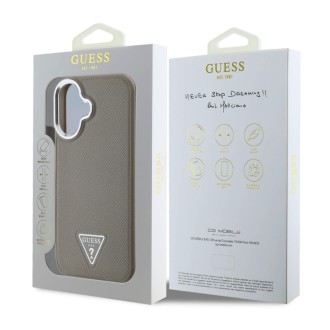 Guess PU Grained Triangle Logo Zadní Kryt pro iPhone 16 Brown