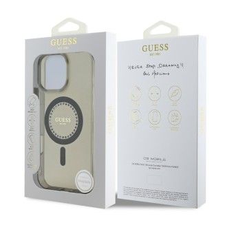 Guess IML Rhinestones Ring MagSafe Zadní Kryt pro iPhone 16 Pro Black
