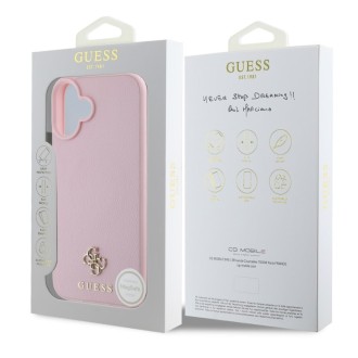 Guess PU Grained 4G Small Metal Logo MagSafe Zadní Kryt pro iPhone 16 Růžová