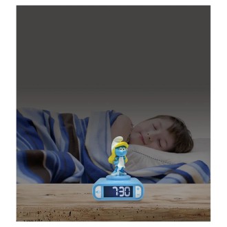 Budík s nočním 3D světlem Šmoulinka - Šmoulové