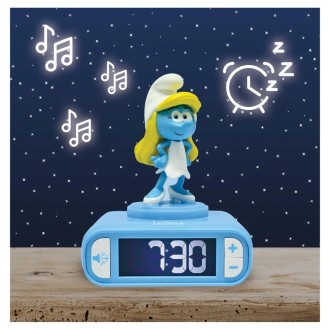 Budík s nočním 3D světlem Šmoulinka - Šmoulové
