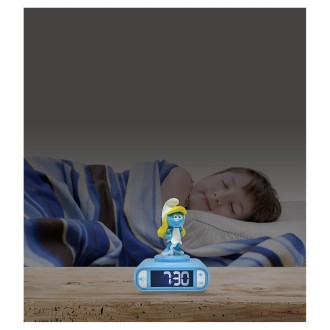 Budík s nočním 3D světlem Šmoulinka - Šmoulové