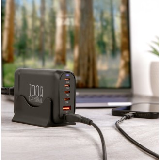 Stolní nabíječka OBAL:ME Terminal GaN 4C2A, 100W - černá