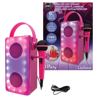 Bezdrátový svítící reproduktor s mikrofonem růžový