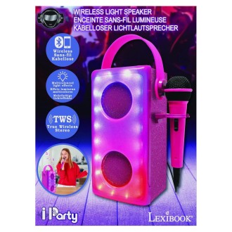 Bezdrátový svítící reproduktor s mikrofonem růžový