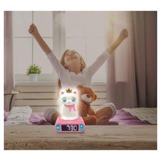 Dětský budík s kočičkou a s nočním osvětlením