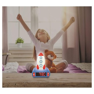 Dětský budík s raketou a s nočním světlením
