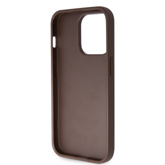 Guess PU 4G Strass Triangle Metal Logo Zadní Kryt + Crossbody Popruh pro iPhone 15 Pro Hnědý