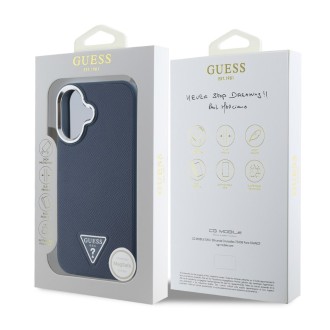 Guess PU Grained Triangle Logo Zadní Kryt pro iPhone 16 Blue