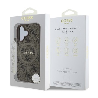Guess PU Leather 4G Colored Ring MagSafe Zadní Kryt pro iPhone 16 Plus Brown