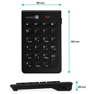 Connect IT NumCalc bezdrátová numerická klávesnice (+ baterie zdarma) - černá