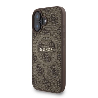 Guess PU Leather 4G Colored Ring Strap MagSafe Zadní Kryt pro iPhone 16 – hnědá