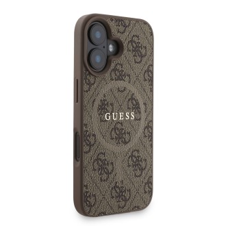 Guess PU Leather 4G Colored Ring Strap MagSafe Zadní Kryt pro iPhone 16 – hnědá
