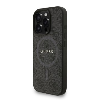 Guess PU Leather 4G Colored Ring Strap MagSafe Zadní Kryt pro iPhone 16 Pro – černá