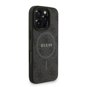 Guess PU Leather 4G Colored Ring Strap MagSafe Zadní Kryt pro iPhone 16 Pro – černá