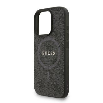 Guess PU Leather 4G Colored Ring Strap MagSafe Zadní Kryt pro iPhone 16 Pro – černá