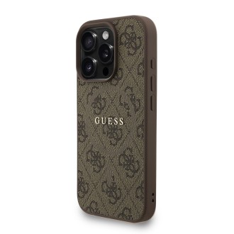 Guess PU Leather 4G Colored Ring Strap MagSafe Zadní Kryt pro iPhone 16 Pro – hnědá