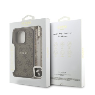 Guess PU Leather 4G Colored Ring Strap MagSafe Zadní Kryt pro iPhone 16 Pro – hnědá