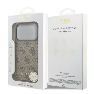 Guess 4G Charm MagSafe Zadní Kryt pro iPhone 17 Pro Tone on Tone – hnědá
