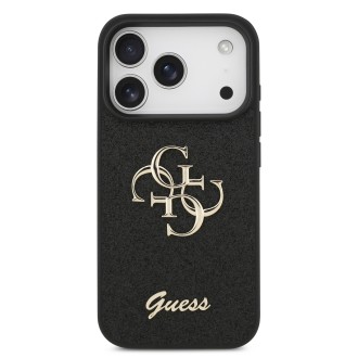 Guess PU Fixed Glitter 4G Metal Logo Zadní Kryt pro iPhone 17 Pro – černá