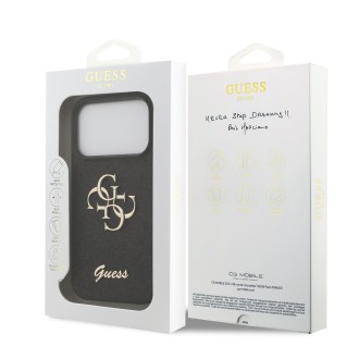 Guess PU Fixed Glitter 4G Metal Logo Zadní Kryt pro iPhone 17 Pro – černá