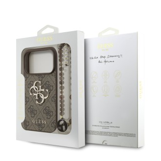 Guess PU 4G Metal Logo Strap Zadní Kryt pro iPhone 17 Pro – hnědá