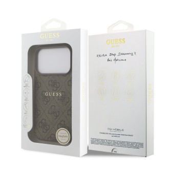 Guess PU Leather 4G Colored Ring MagSafe Zadní Kryt pro iPhone 17 Pro – hnědá