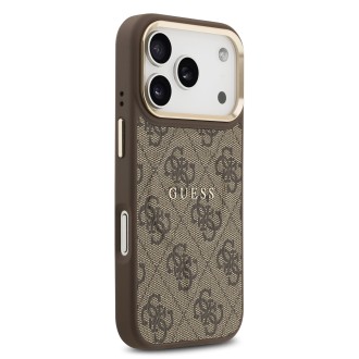 Guess PU Leather 4G Gold Frame MagSafe Zadní Kryt pro iPhone 17 Pro – hnědá